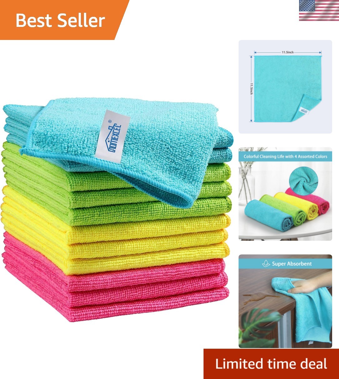 Eco-Friendly Microfiber Cleaning Cloths – 12 Pieces, 11.5″ x 11.5″, Quick Dry