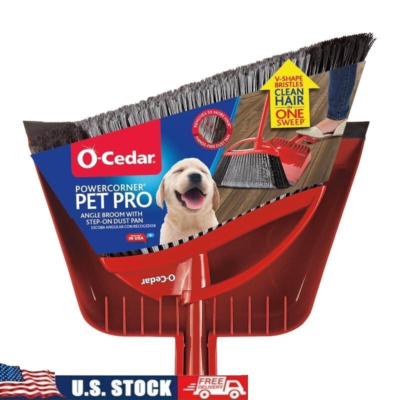 Pet Pro Power Corner Broom W/ Step On Dust Pan Anti-Static Hair Cleaning Tool US