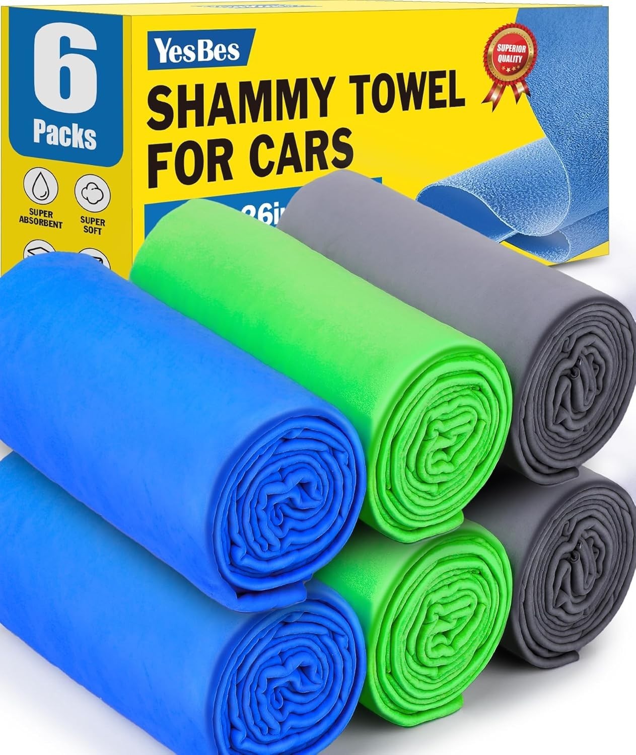 6 Pack Shammy Cloth for Car Drying, 26”x17” Chamois Towel for Car