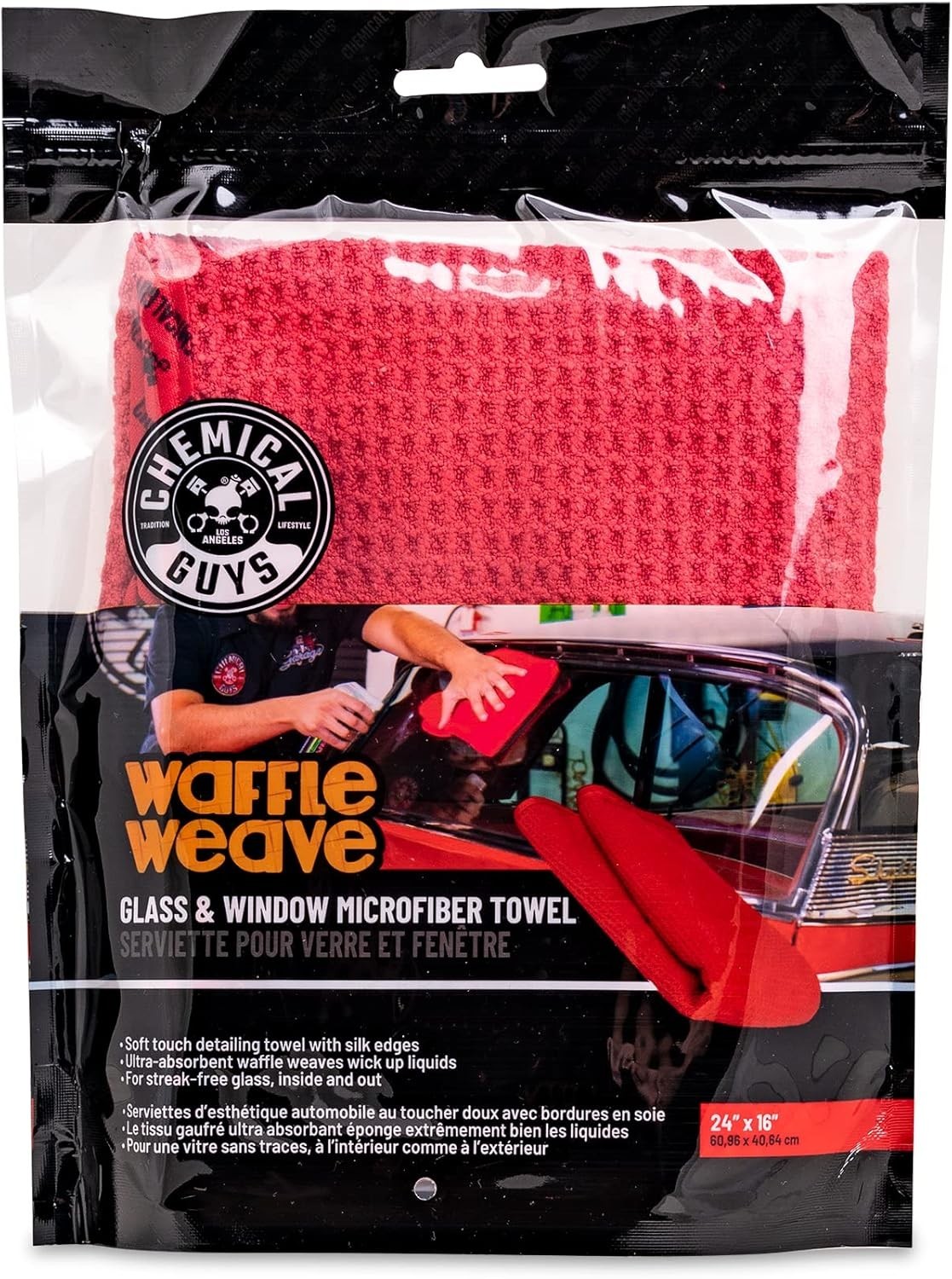 Chemical Guys Waffle Weave Microfiber Towel 24×16 Inch Scratch-Free Glass