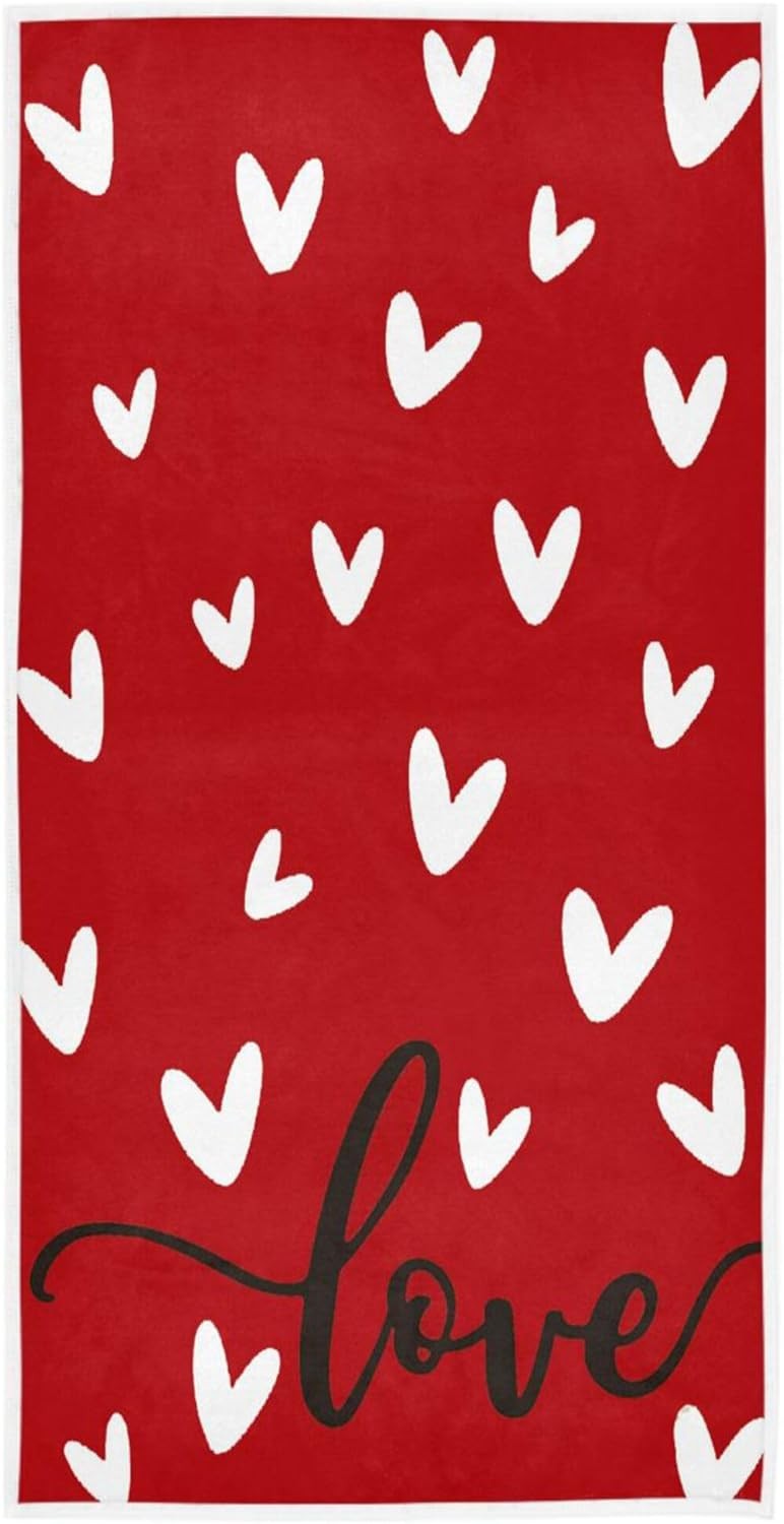 Happy Valentine’s Day Hand Fingertip Towel Red White Love Heart Kitchen Towel