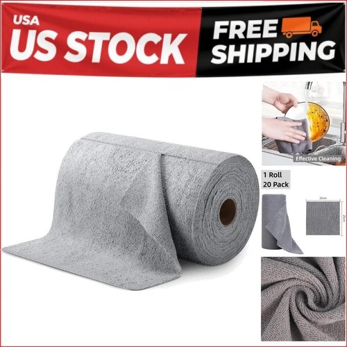 Microfiber Cleaning Cloth Roll 25x25cm Reusable Washable Lint Free 20 Sheets