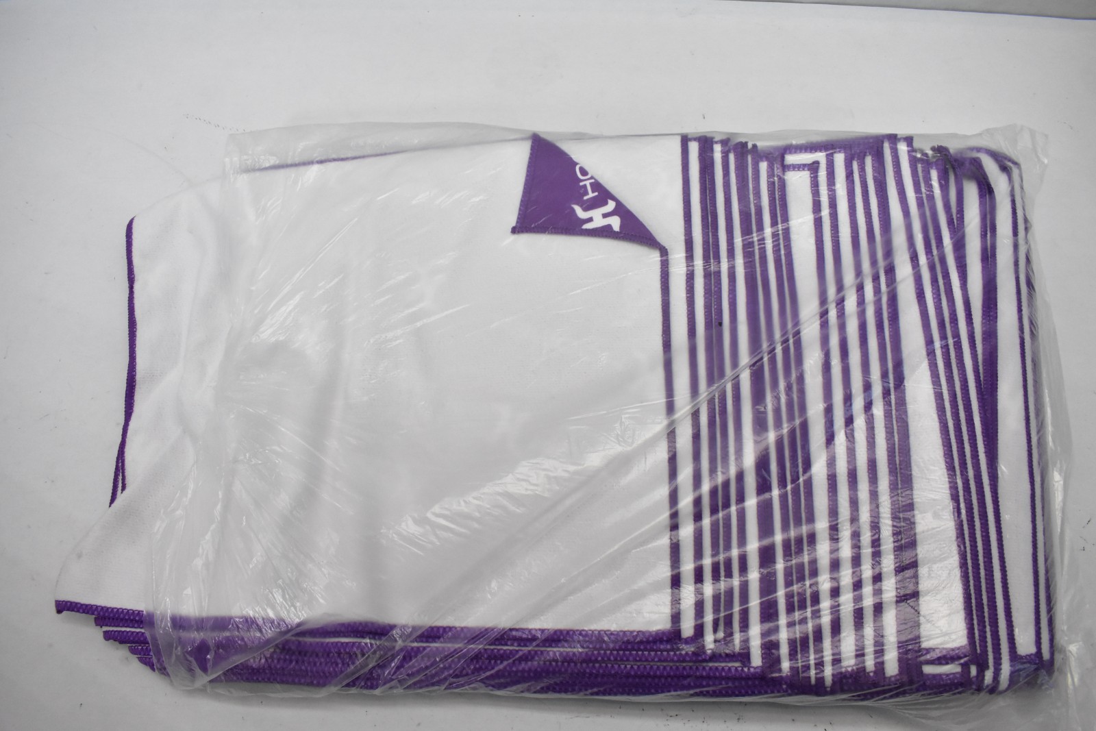 Lot of 50 Microfiber Shop Towels Rags Purple/White Cloths BRANDED 18″ x 15″
