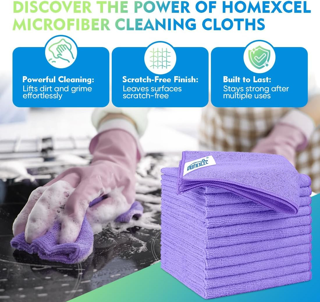 Purple Microfiber Cleaning Cloth 12 Pack 12.5 X 12.5 Inch Microfiber Towels for