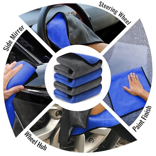 Microfiber Towels for Cars Wash 16 X 16 Inch, Pack of 4, Blue-grey, 800 Gsm
