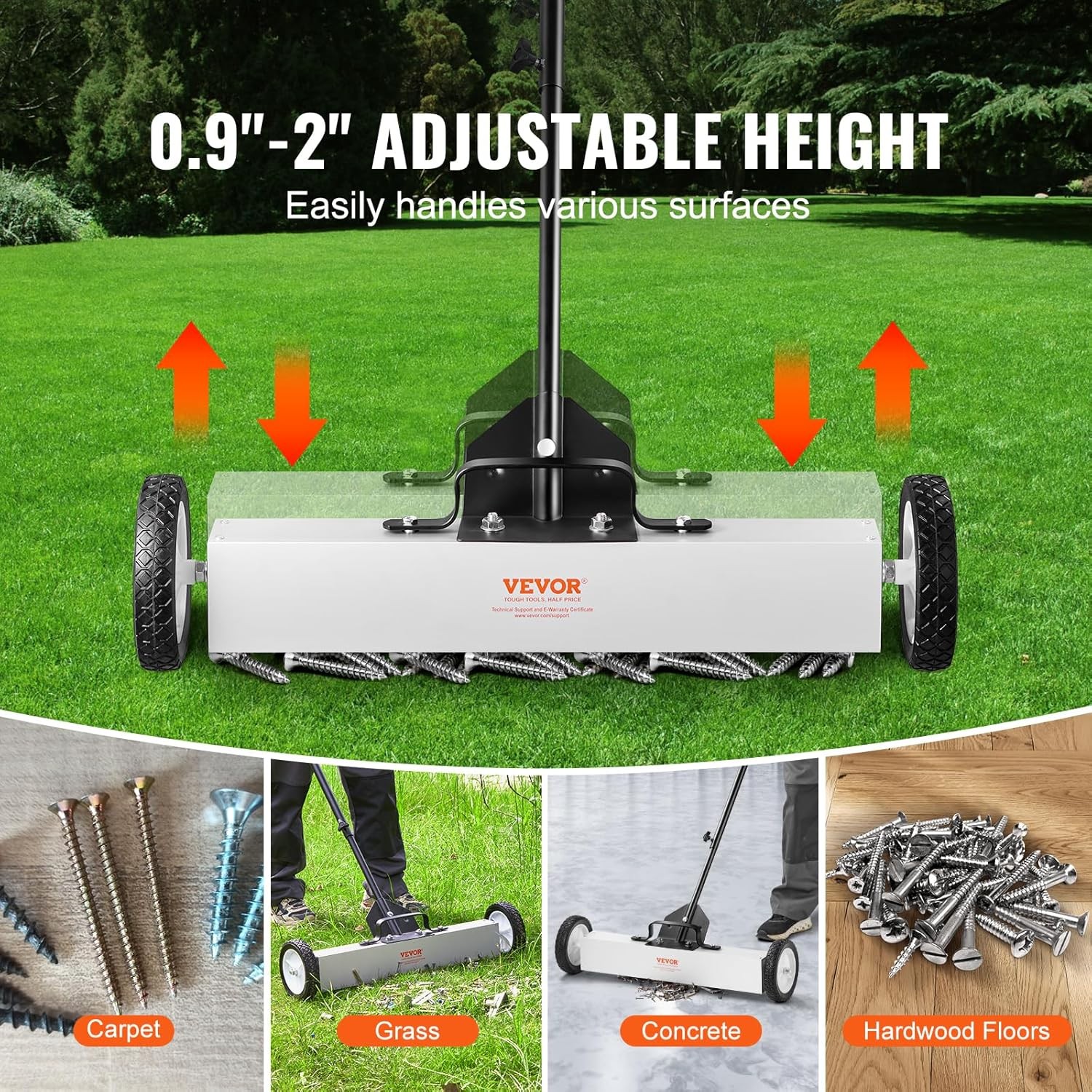 24-Inch Magnetic Sweeper with Wheels, 50 lbs Capacity, with Telescoping Magnetic