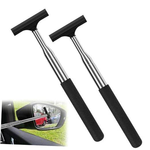 2 Pcs Car Mirror Wiper, 38.6in Handle Car Side Mirror Squeegee, Car Mirror