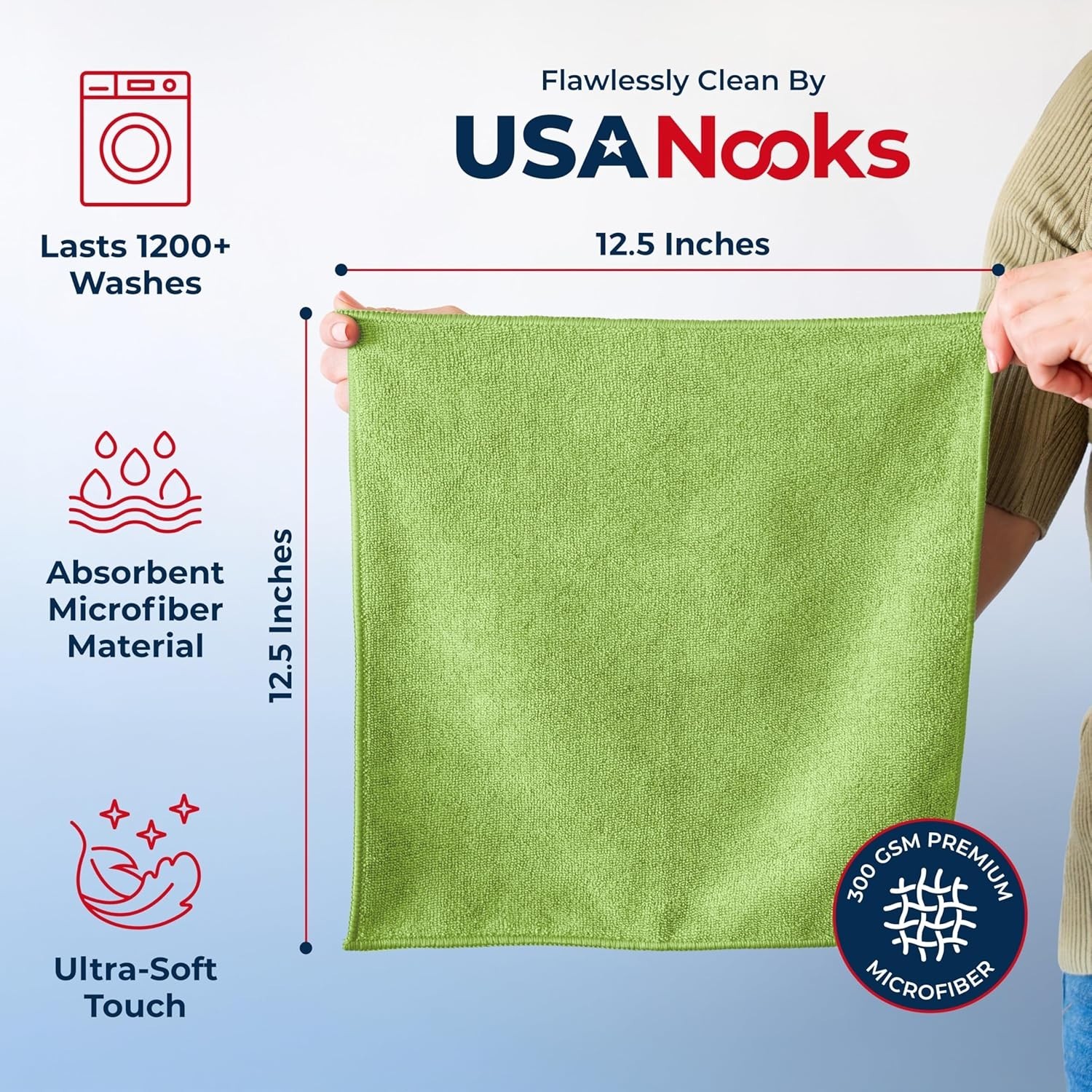 12 Pack Microfiber Cleaning Cloth Ultra Absorbent Car Wash Towels Green USA NEW!
