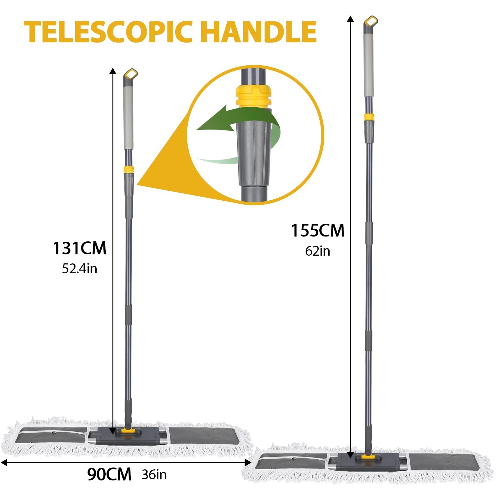 36″ Heavy Duty Industrial Dust Mop – Wet & Dry Floor Cleaning, Telescopic Handle