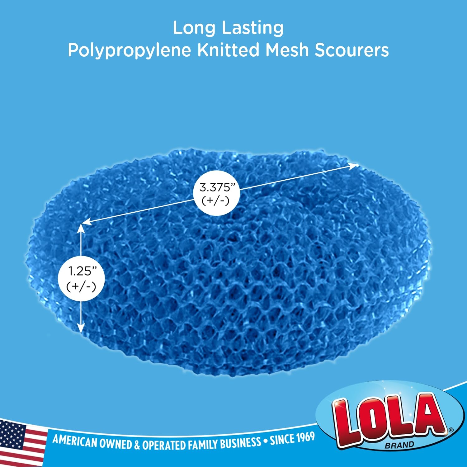 LOLA Plastic Mesh Scouring Pads – 3 Pack, 3.375″ x 3 Assorted Colors