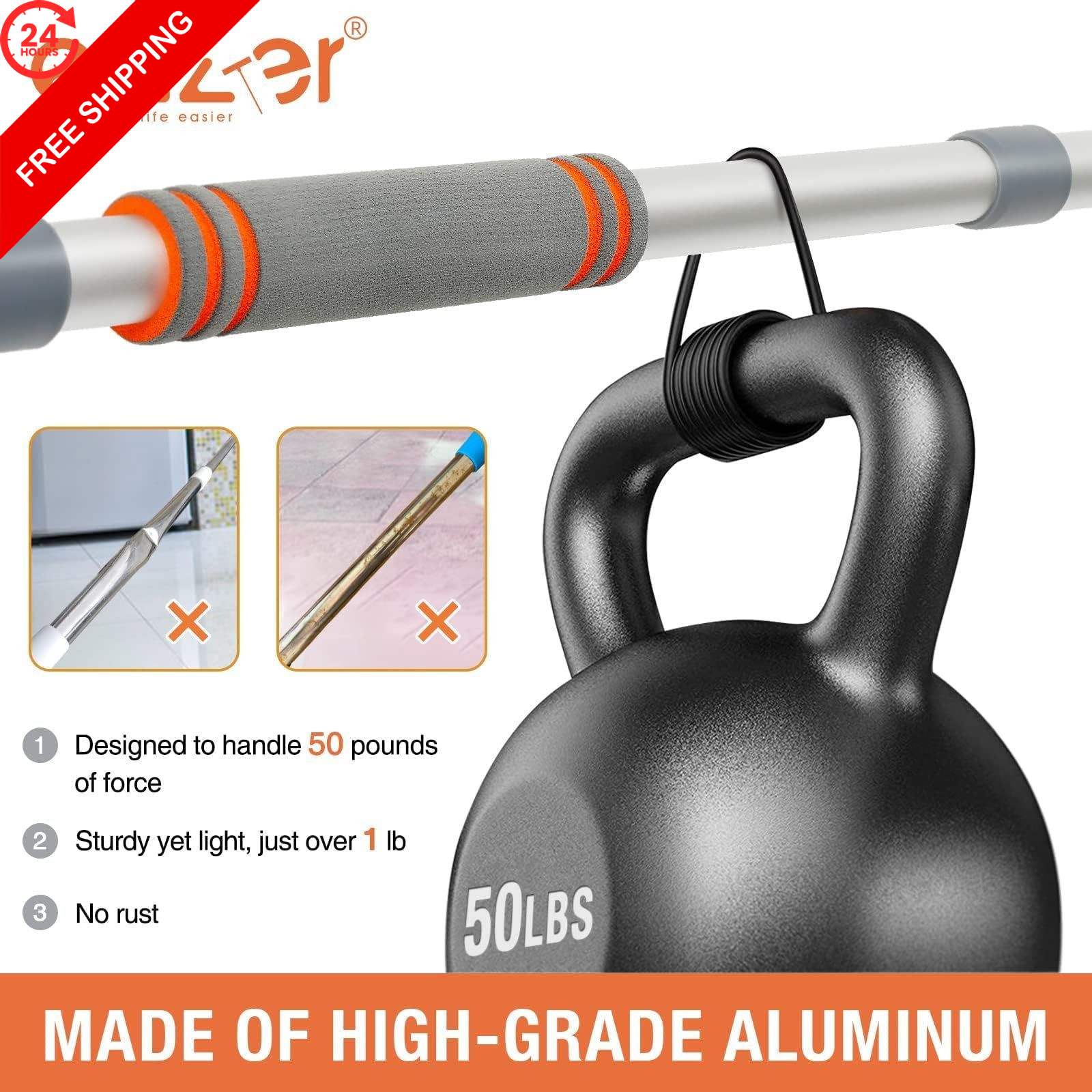 Eazer 89” Squeegee Window Cleaner 2 in 1 89inch, Orange, Gray, Silver