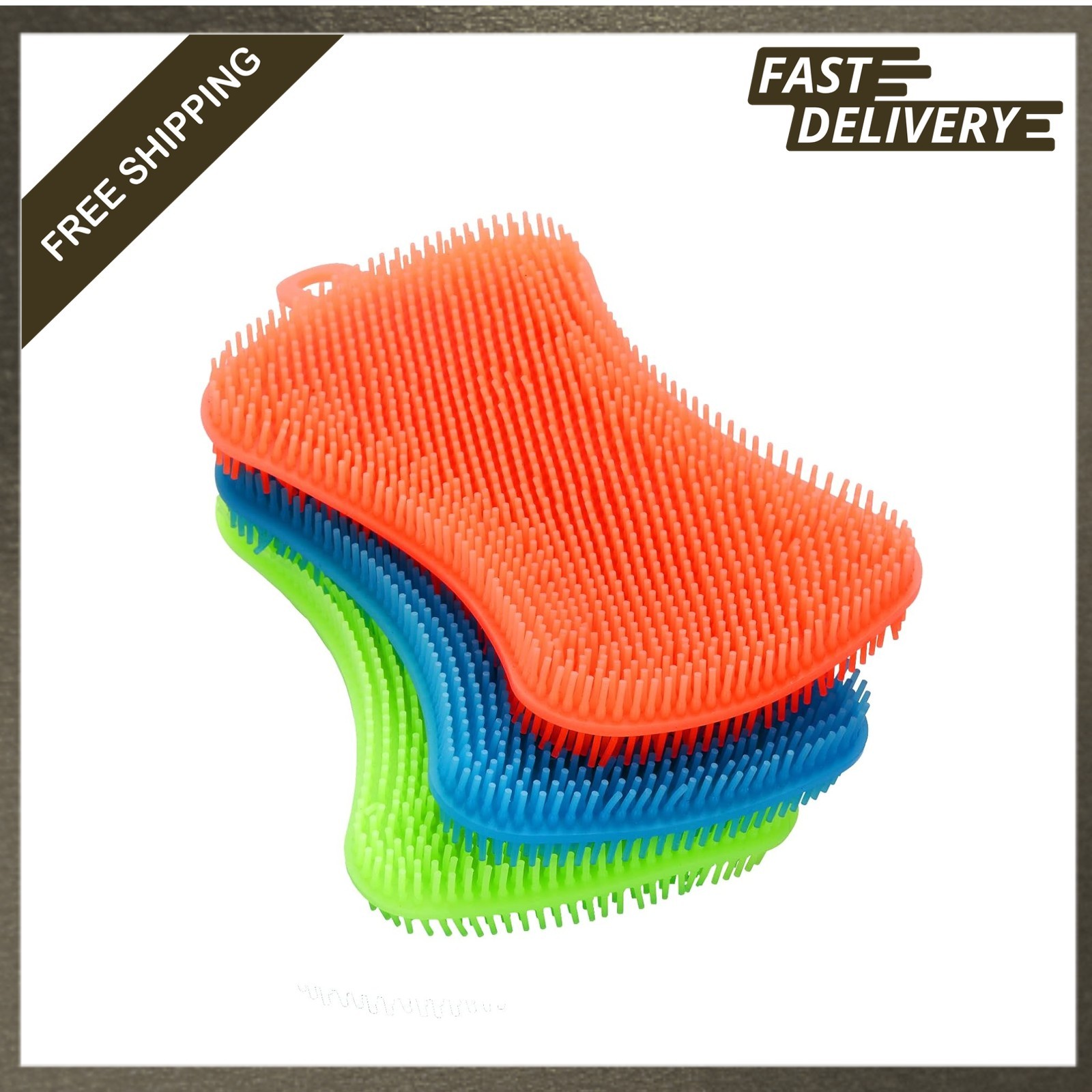 Silicone Dish Sponge Set 3 Pieces Multi-Purpose Kitchen Cleaning Gadgets