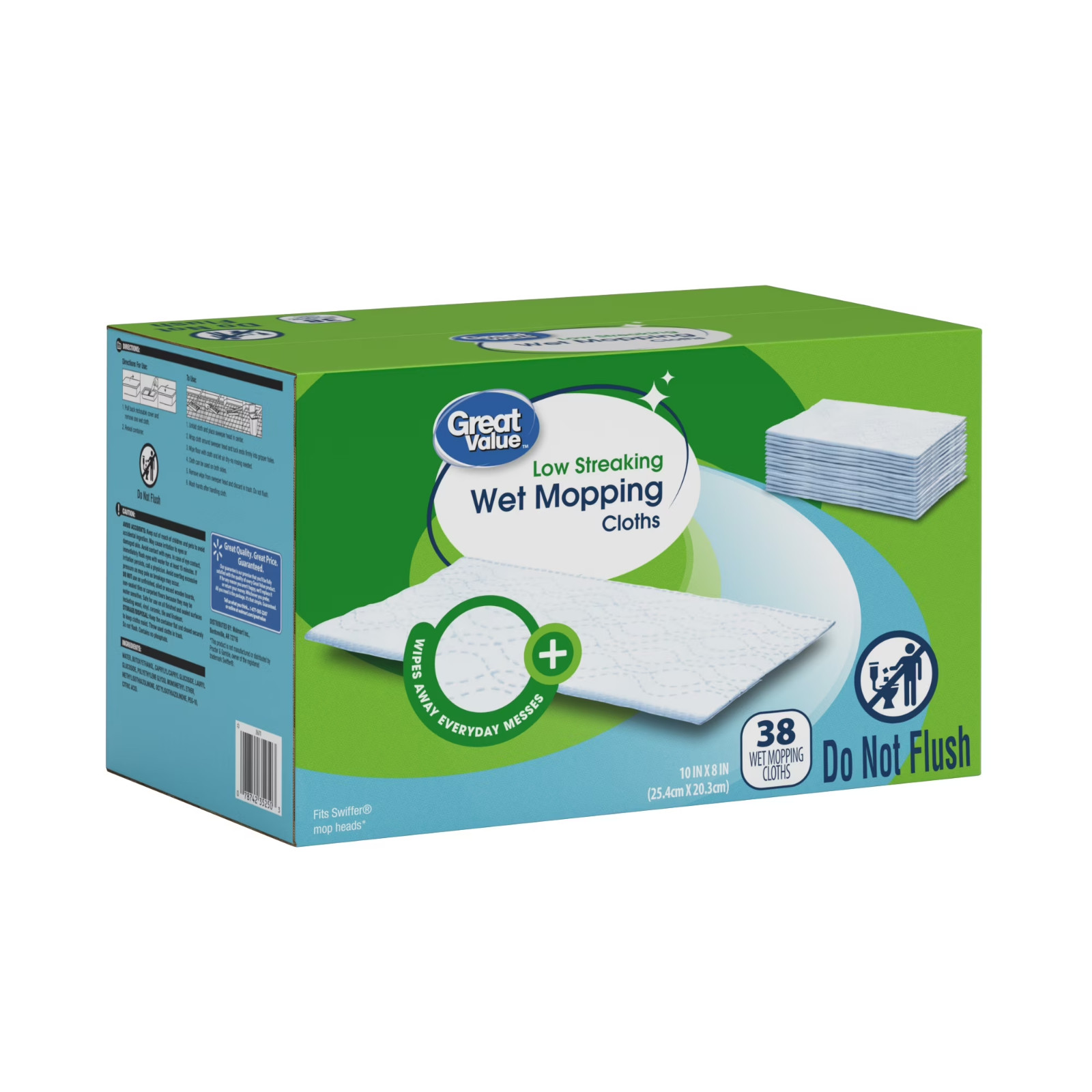 (3 pack) Great Value Low Streaking Wet Mopping Cloths, 38 Count