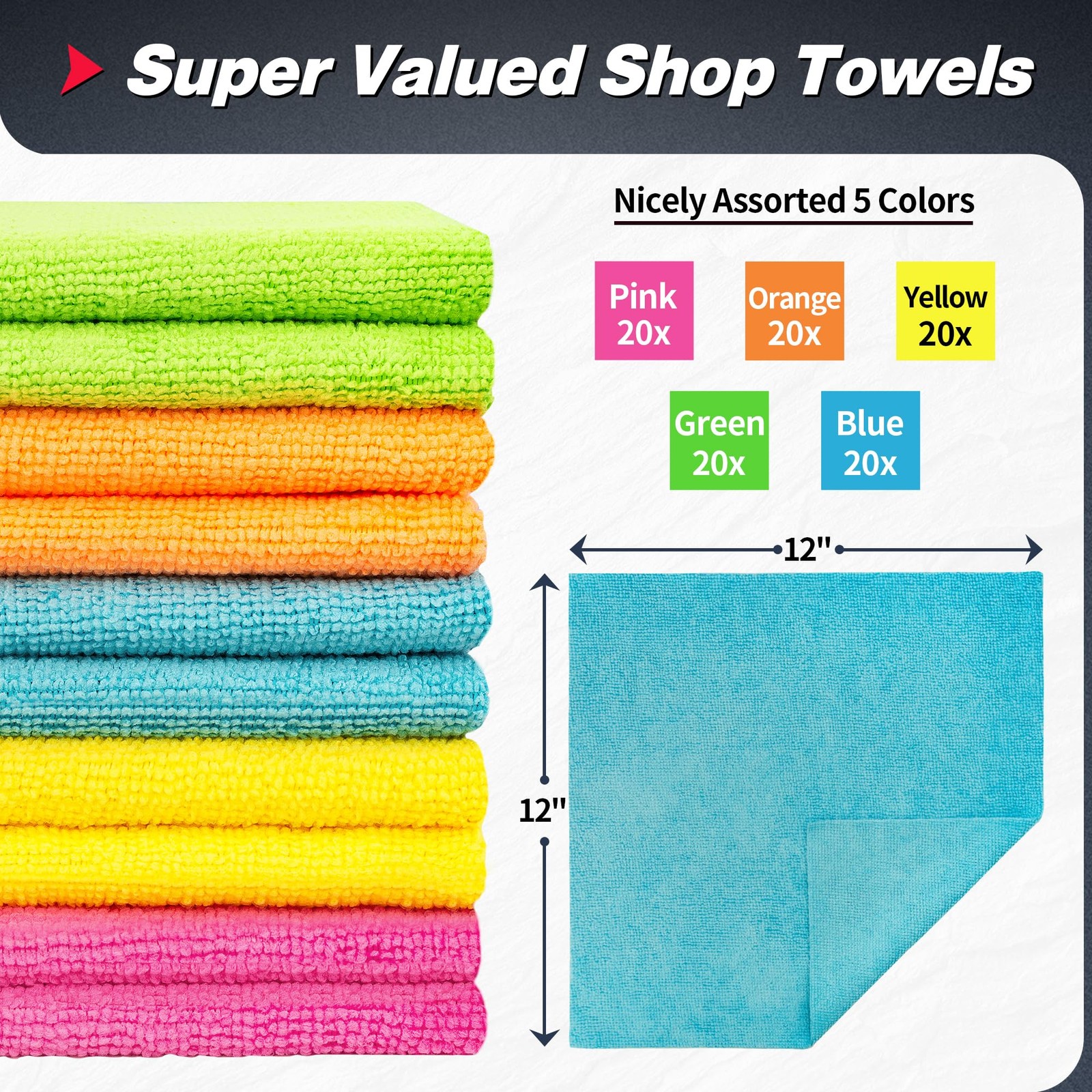 FIXSMITH Microfiber Cleaning Cloth, 100 Pack Shop Towels, Micro Fiber Cloth f…