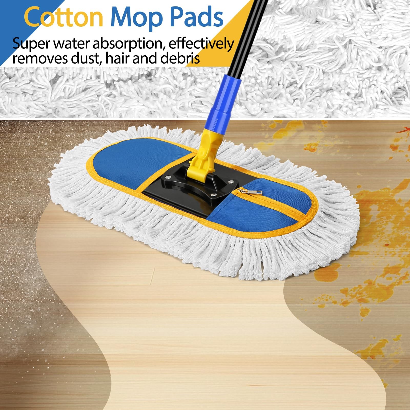 16 Inch Commercial Dust Mop for Floor Cleaning – Industrial Wet Dry Broom with 2