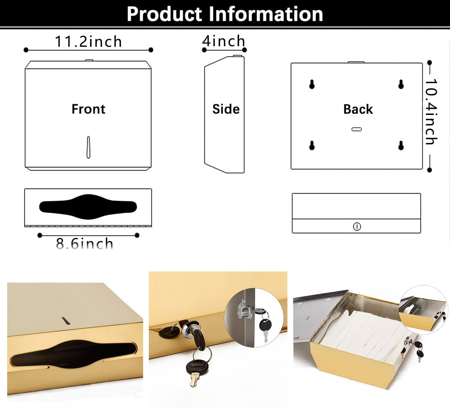 Comercial Paper Towel Dispenser Wall Mount, Stainless Steel Hand Towel Dispenser