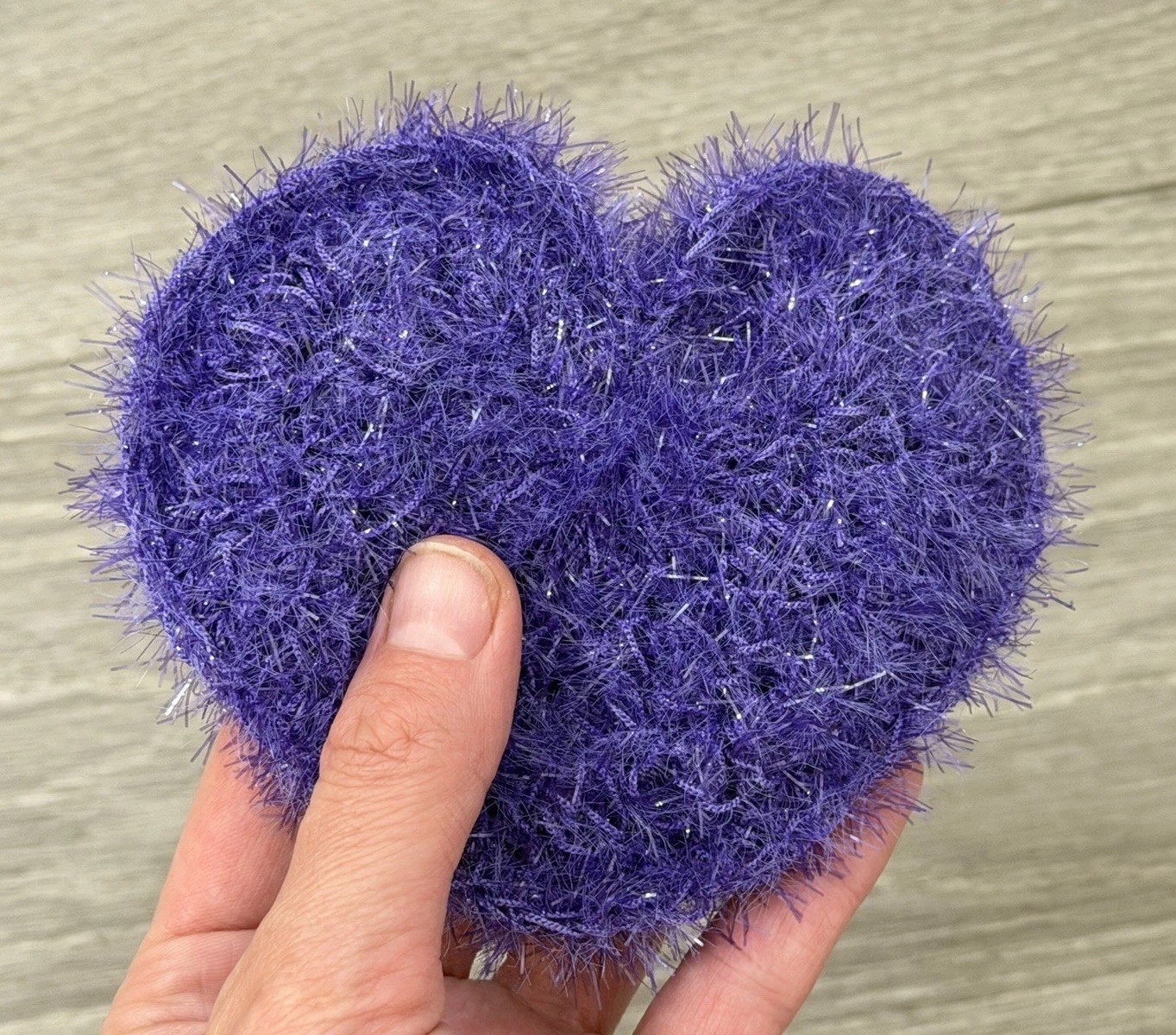 Handmade Dish Scrubber Silver Sparkle Heart Shape Non-Scratch Scrubby 3.75”