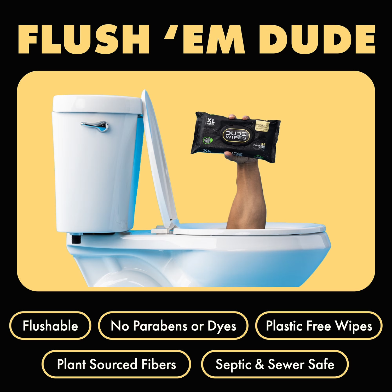 DUDE Wipes Shea Butter Flushable Wet Wipes 240Ct – Extra Large, Septic Safe