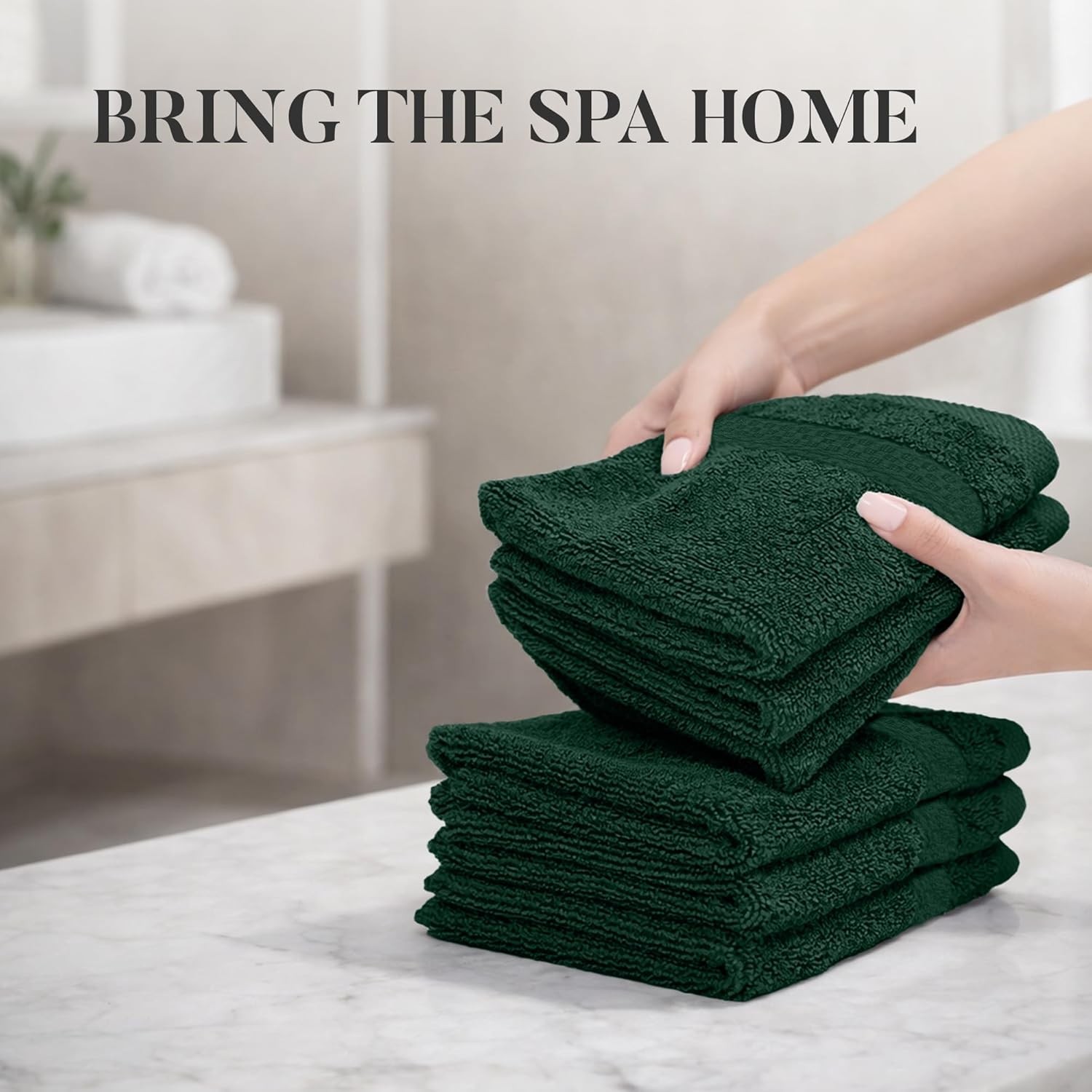 12-Pack Premium 100% Cotton Hunter Green Face Towels for Bathroom [12×12] –