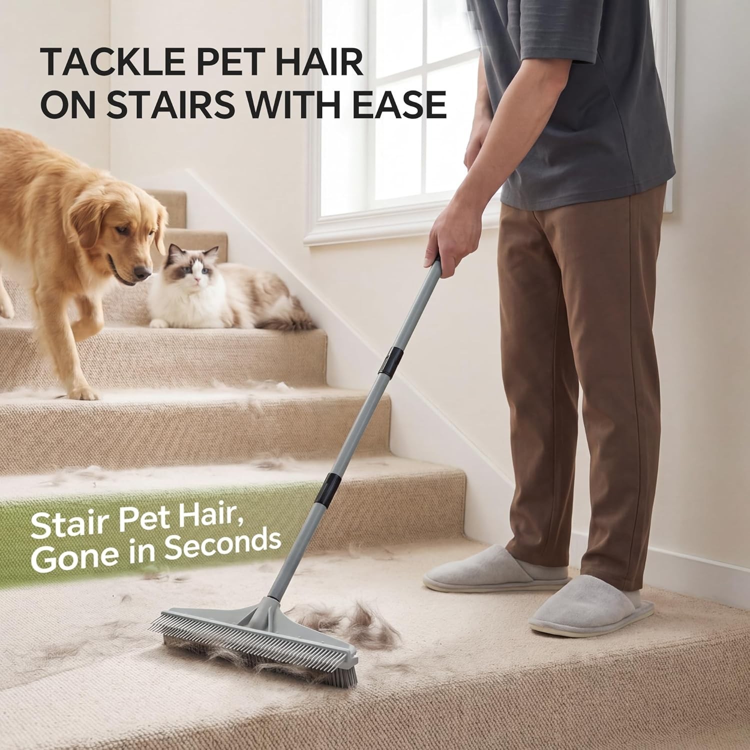 Carpet Rake for Pet Hair Removal, 2 in 1 Rug Rake to Fluff Carpet with Nylon …