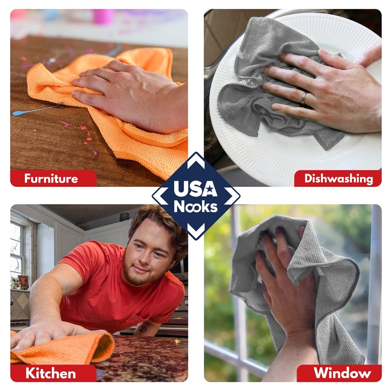 Microfiber Cleaning Cloth 8 Packs 12″x11″ High Performance 1200 Washes Ultra Abs