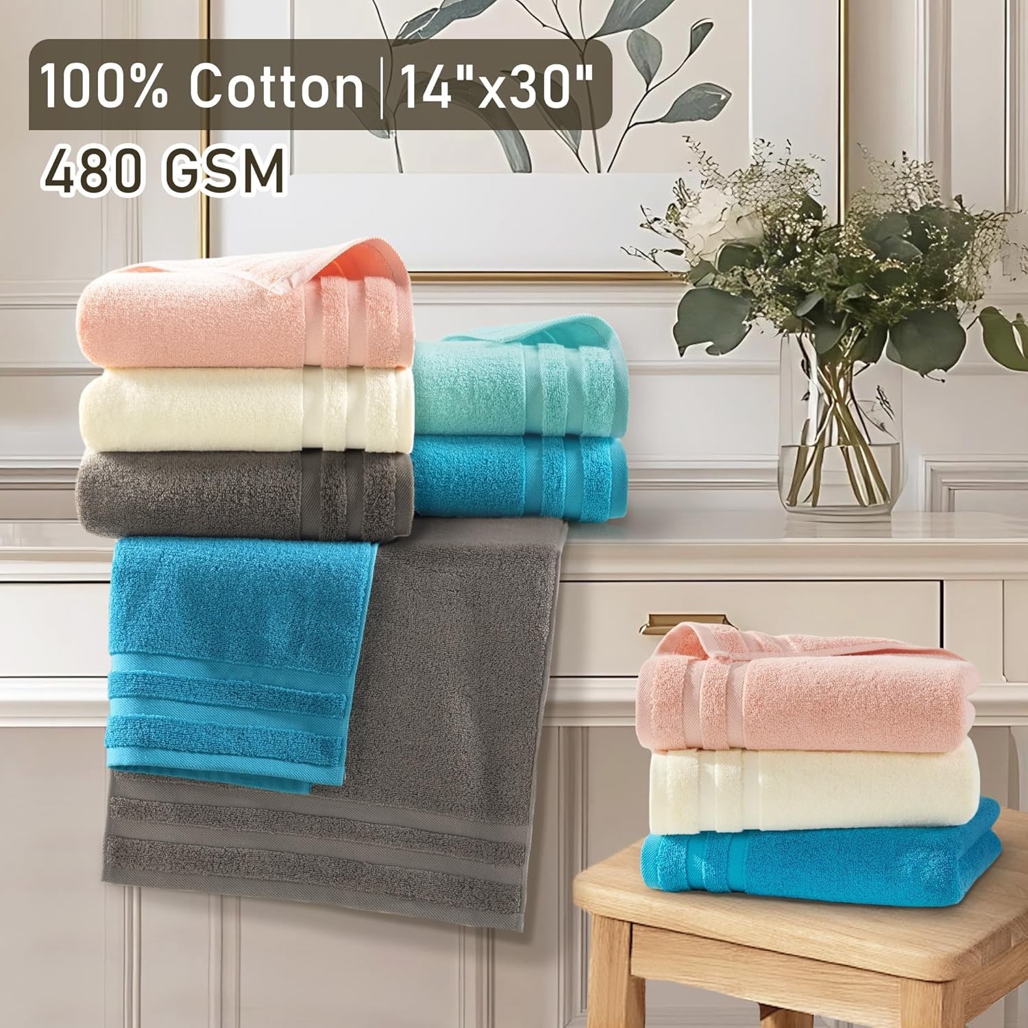 Turquoise Hand Towels, Bathroom Hand Towels Set of 4 ,14″x30″ – 100% Cotton |