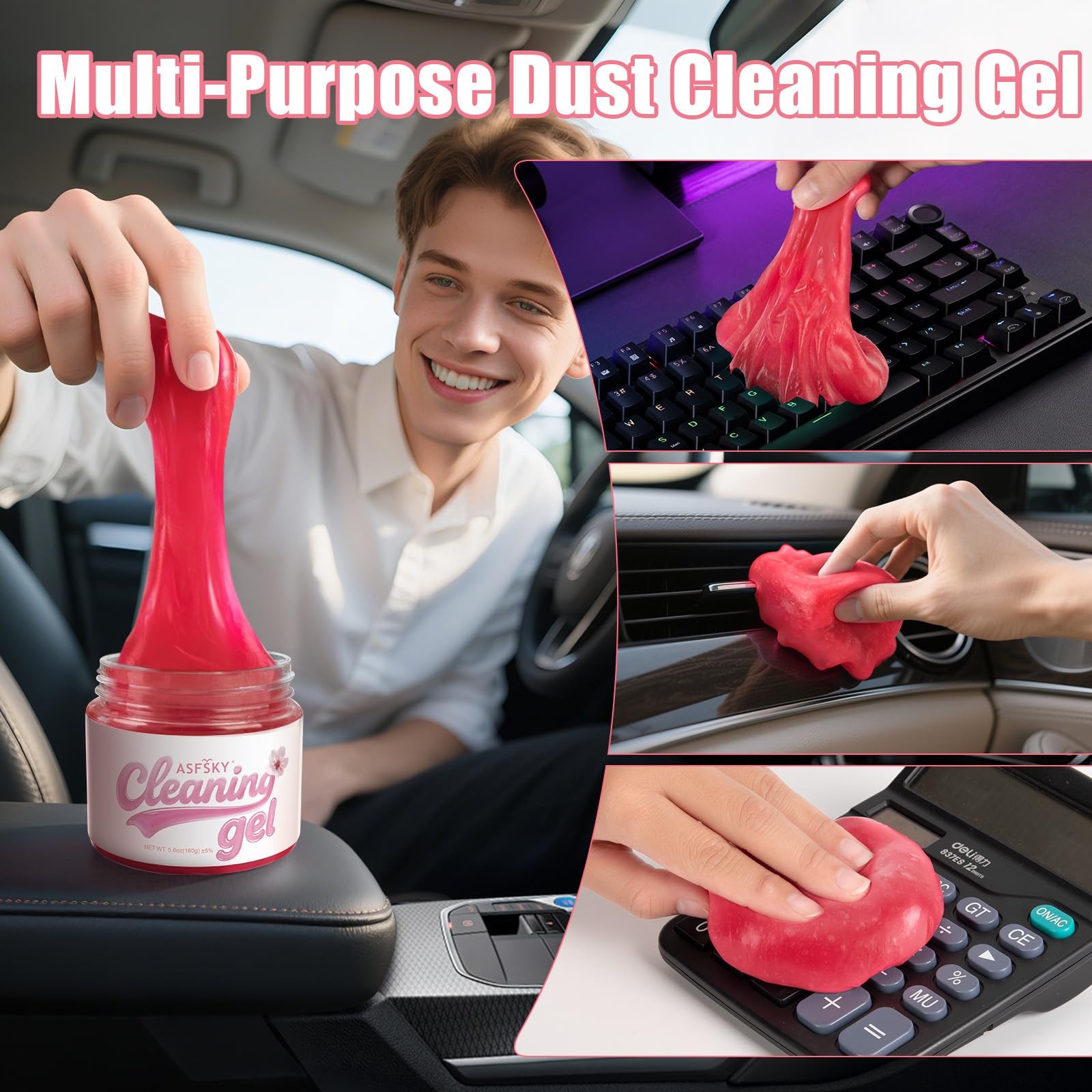 ASFSKY Car Cleaning Gel (Pink,Sakura) 1 Count (Pack of 1), Pink