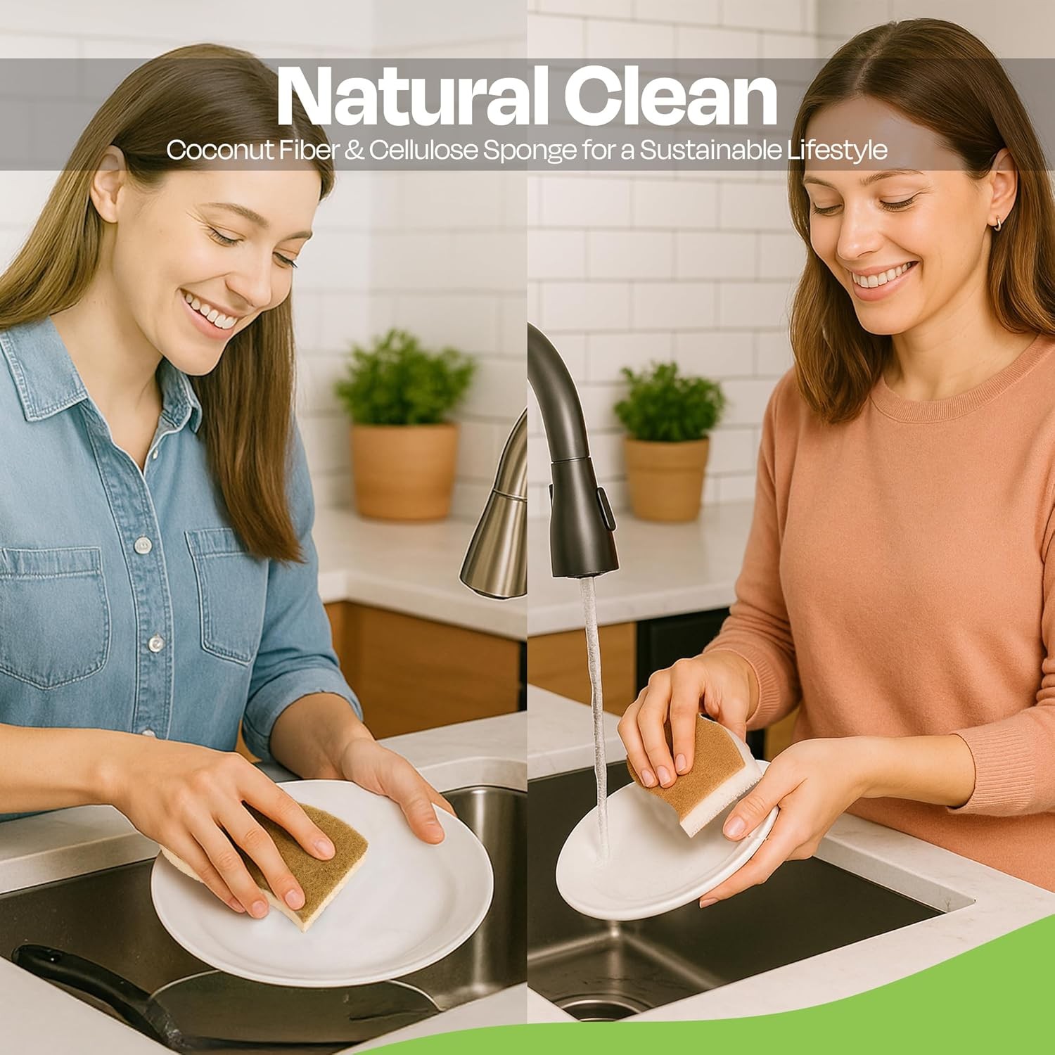 Super Eco Natural Kitchen Sponges Pack of 12, Long Lasting, Sponges for Dishes