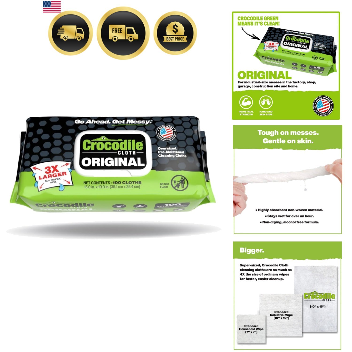 Cleaning Wipes, Heavy-Duty Multi-Surface Hand & Tool Wipes, Water-Based, Safe…