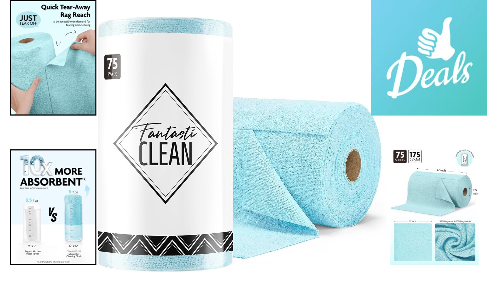 Eco-Friendly 75-Pack Microfiber Cloth Roll 12″ x 12″ – Scratch-Free & Lint-Free