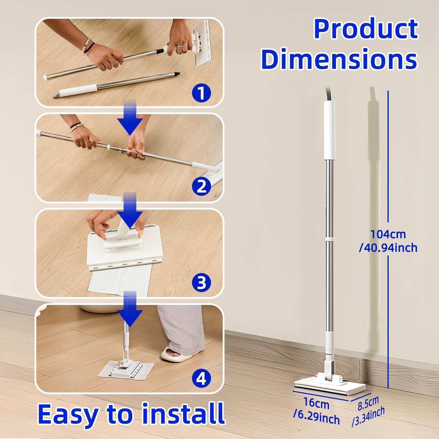 NEW Mini Mop with 39in Handle Zero-Touch Gap Dust Cleaner and Lock Head