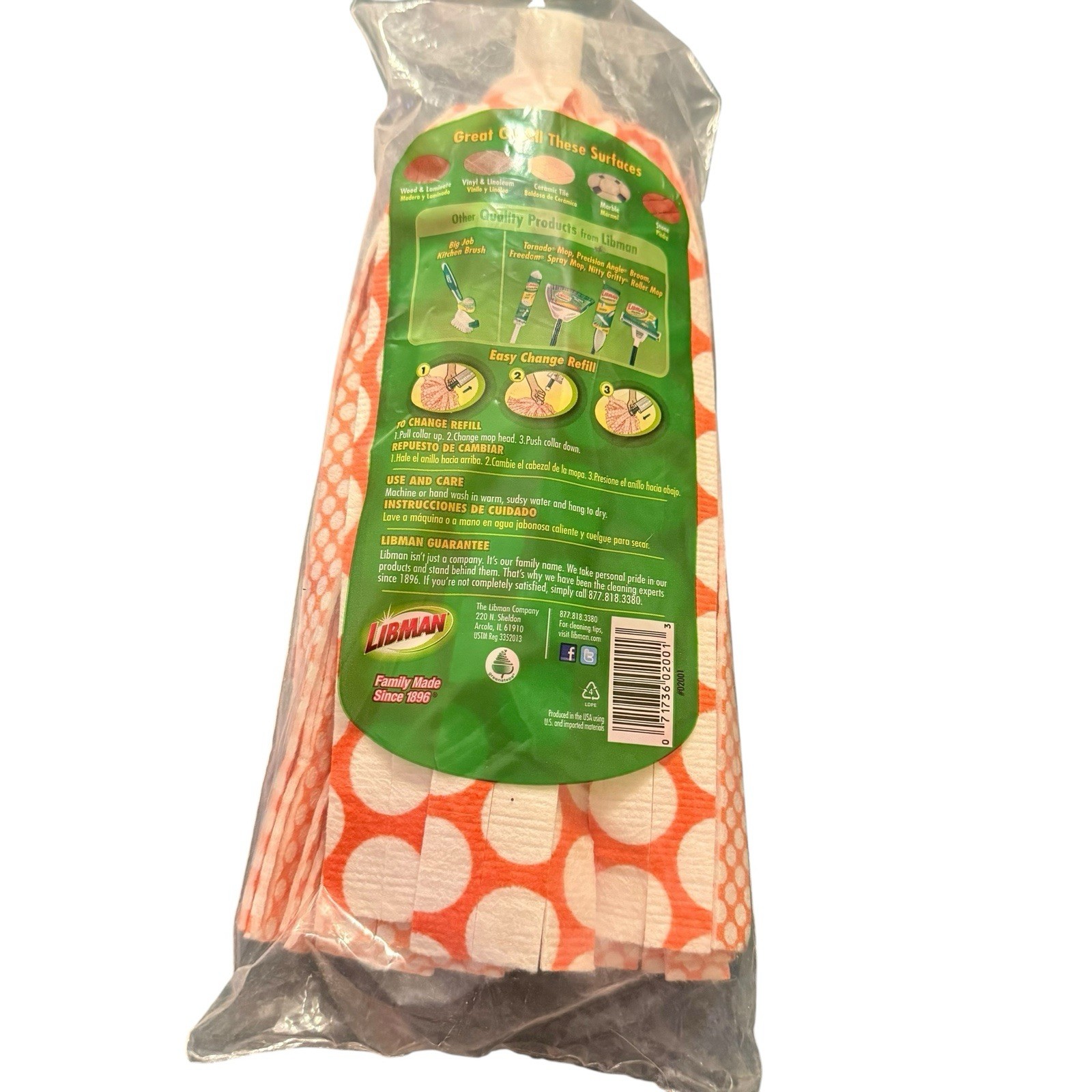 Libman Wonder Mop Refill Red White Polka Dot Micro Fiber Grip Strips New Sealed