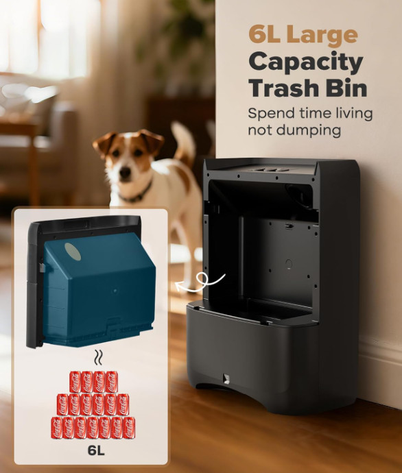 Recogedor Aspirador Automático 20KPa 6L sin Bolsa para Pelo de Mascotas y Salón