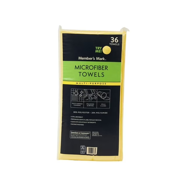 Member’s Mark Microfiber Towels 16″x16″ Yellow 36 Pack Cleaning Cloths Car Home.