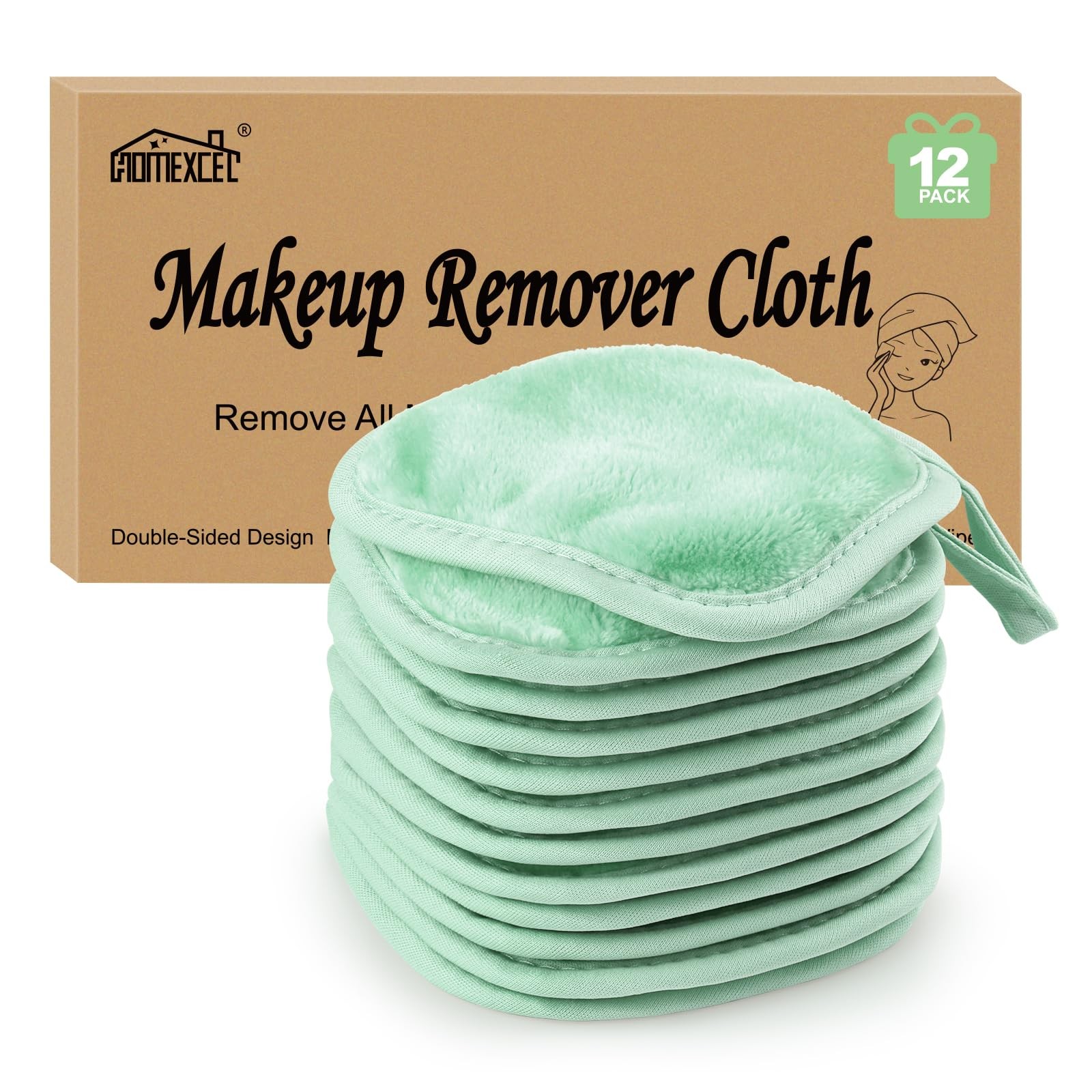 HOMEXCEL Makeup Remover Cloth 12 Count (Pack of 1 12), Green