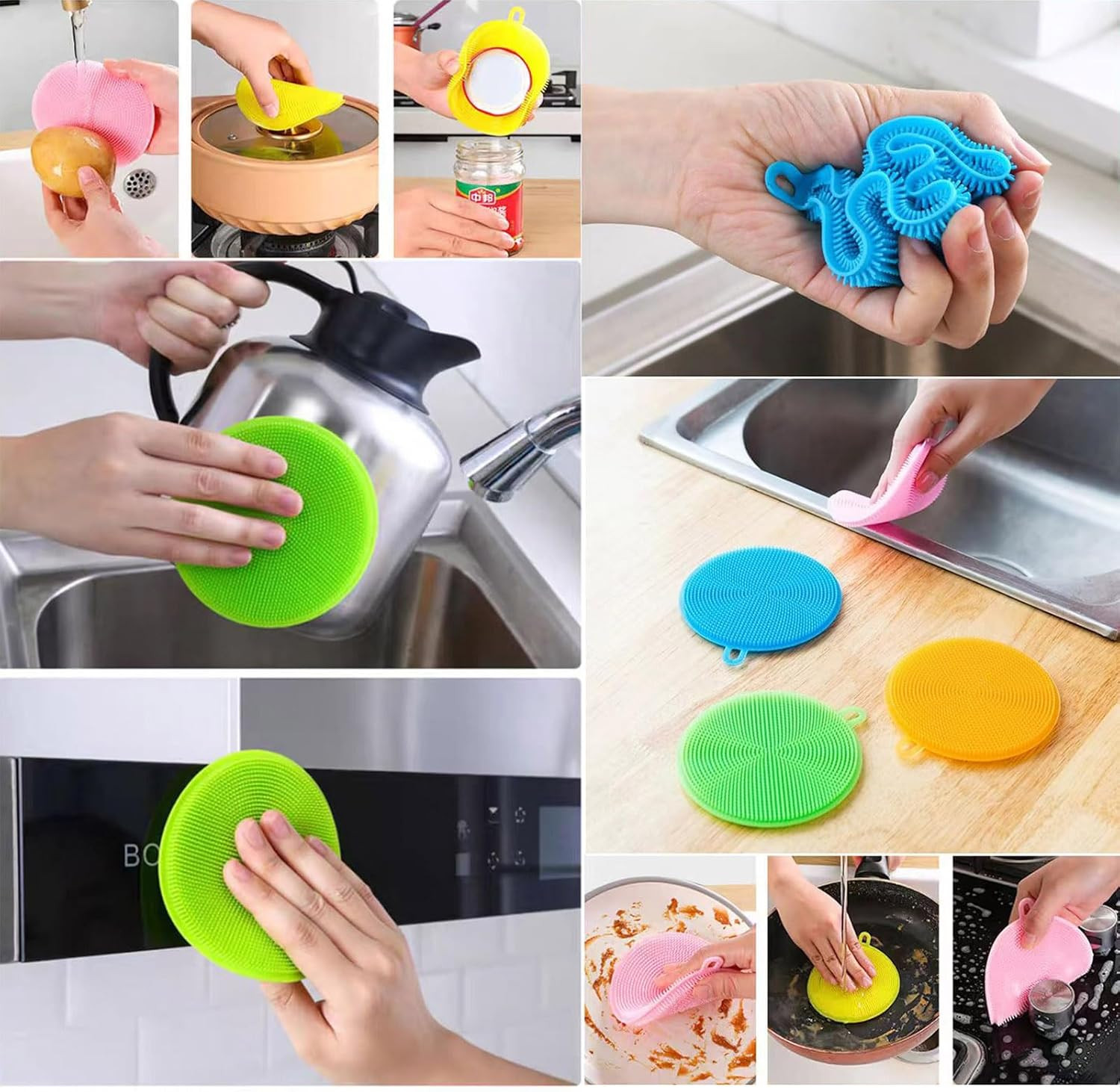 Silicone Dish Scrubber, 12 Count Silicone Sponge Dish Brush, Food Grade BPA