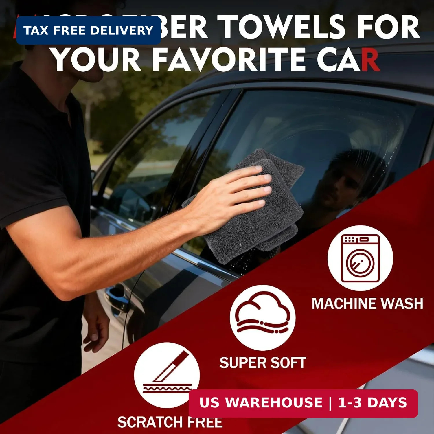 Puomue 12 Pack Microfiber Cleaning Cloth for Cars, 12″ X 12″ Car Microfiber Towe