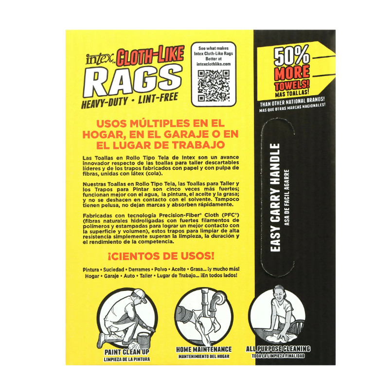 Intex Cloth-Like Rags in a Box 300 Towels, 10″x11″ Heavy-Duty Trapos Tipo Tela