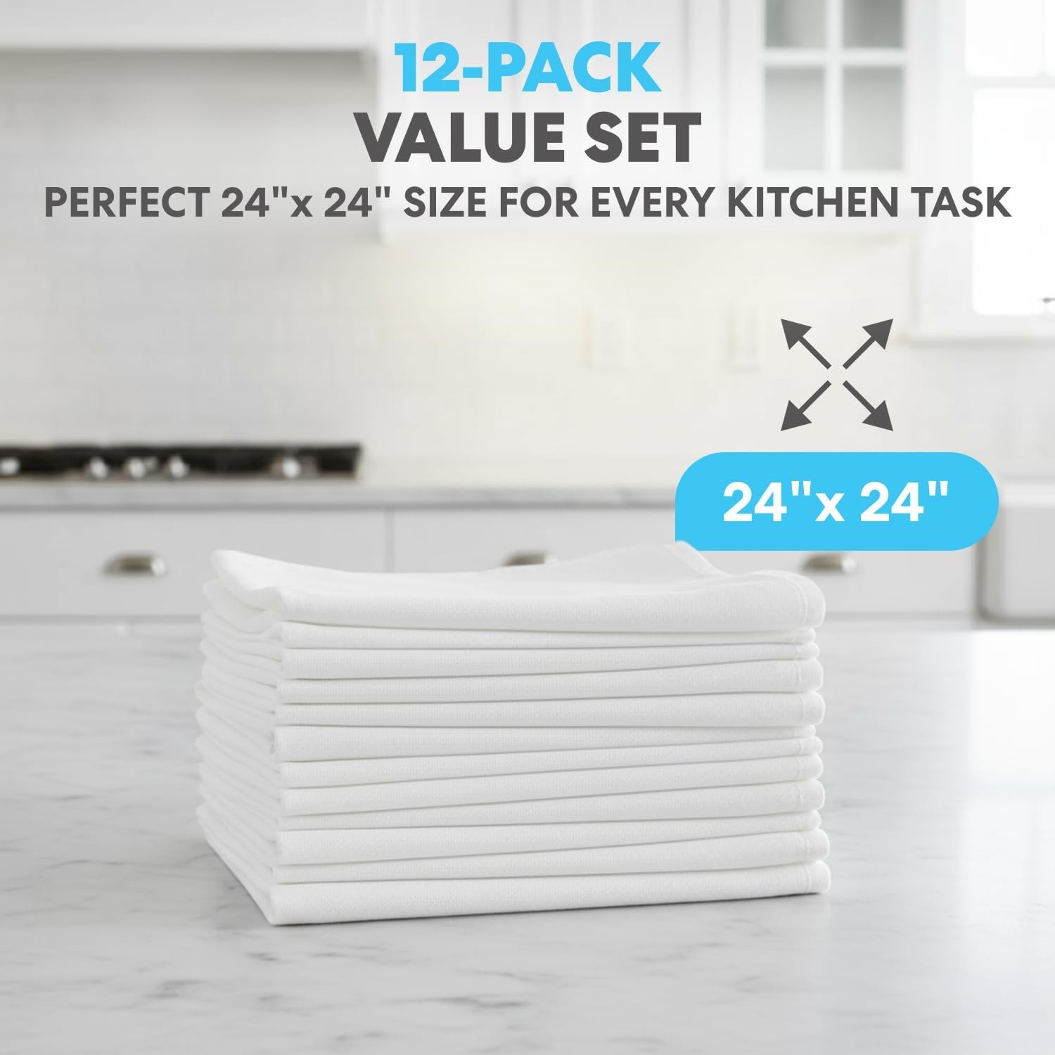 Simpli-Magic Flour Sack Kitchen Towels 24″x24″ (12 Pack) – 100% Cotton,
