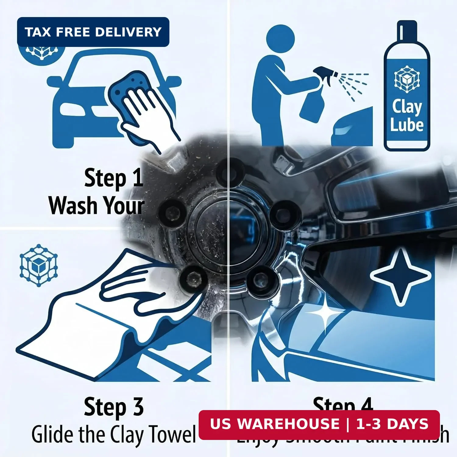 NADUSEP 2 Pack Clay Towel for Auto Detailing 12″ x 12″ – Reusable Synthetic Clay
