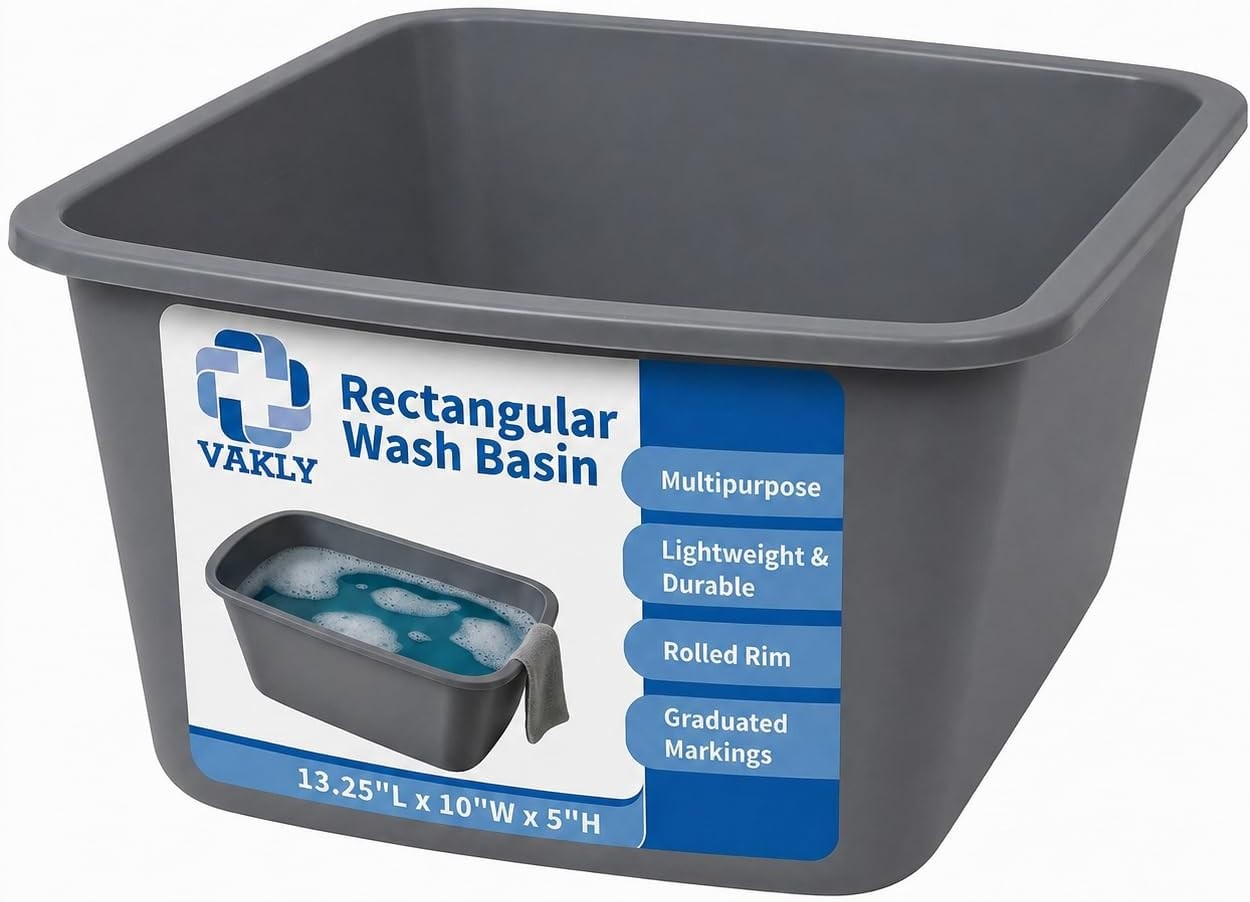 Wash Basins – Rectangular Plastic 7-Quart Graduated Hospital Soaking Tub with