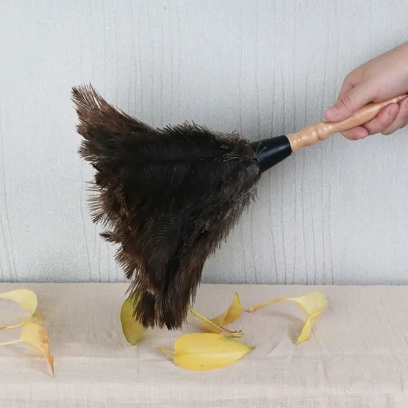 Anti Static Ostrich Feather Duster Wooden Duster Dust Cleaning Handle Brush Tool