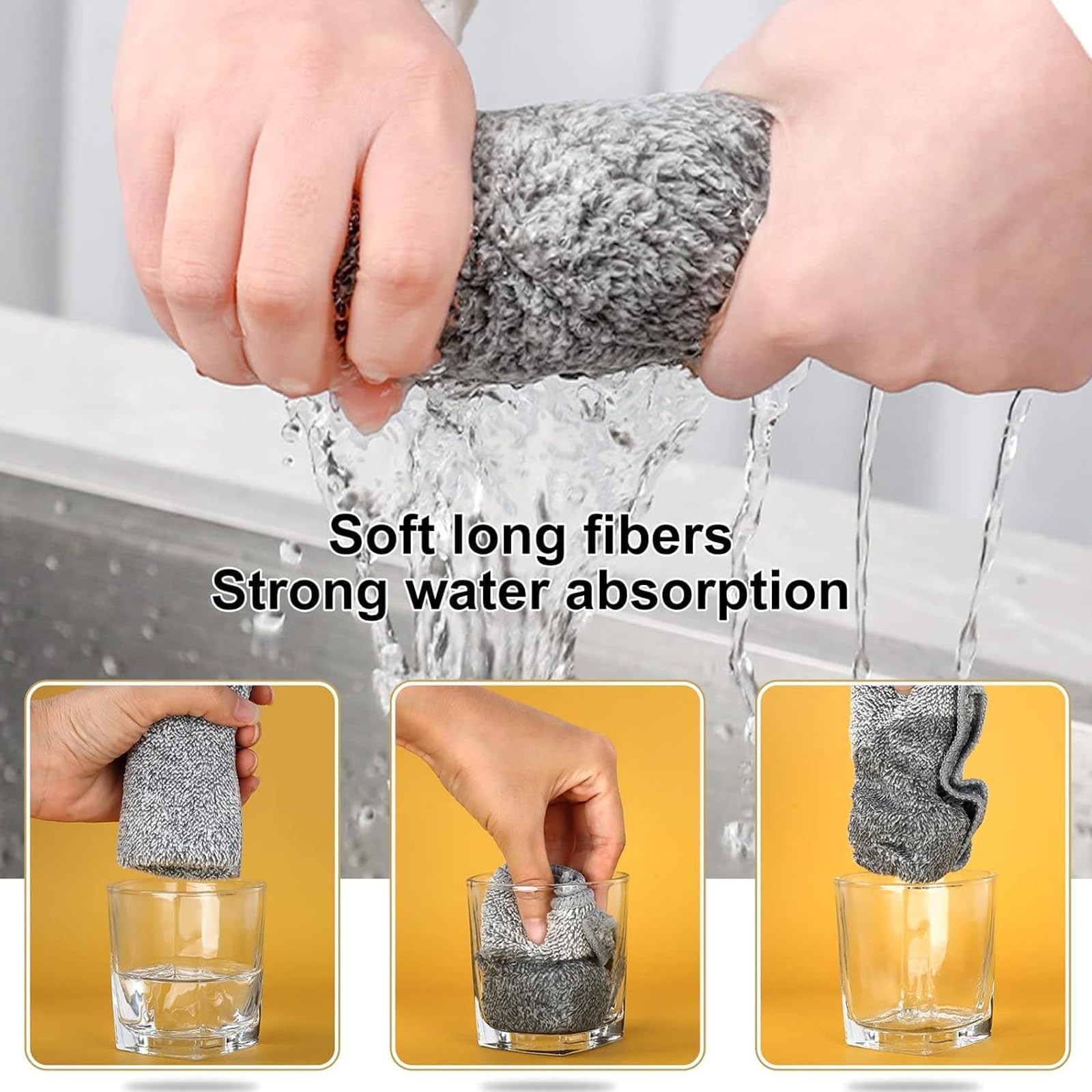 3 Pcs New Upgrade Non Scratch Wire Dishcloth, 2-Layer Super Absorbent Dish Cl…