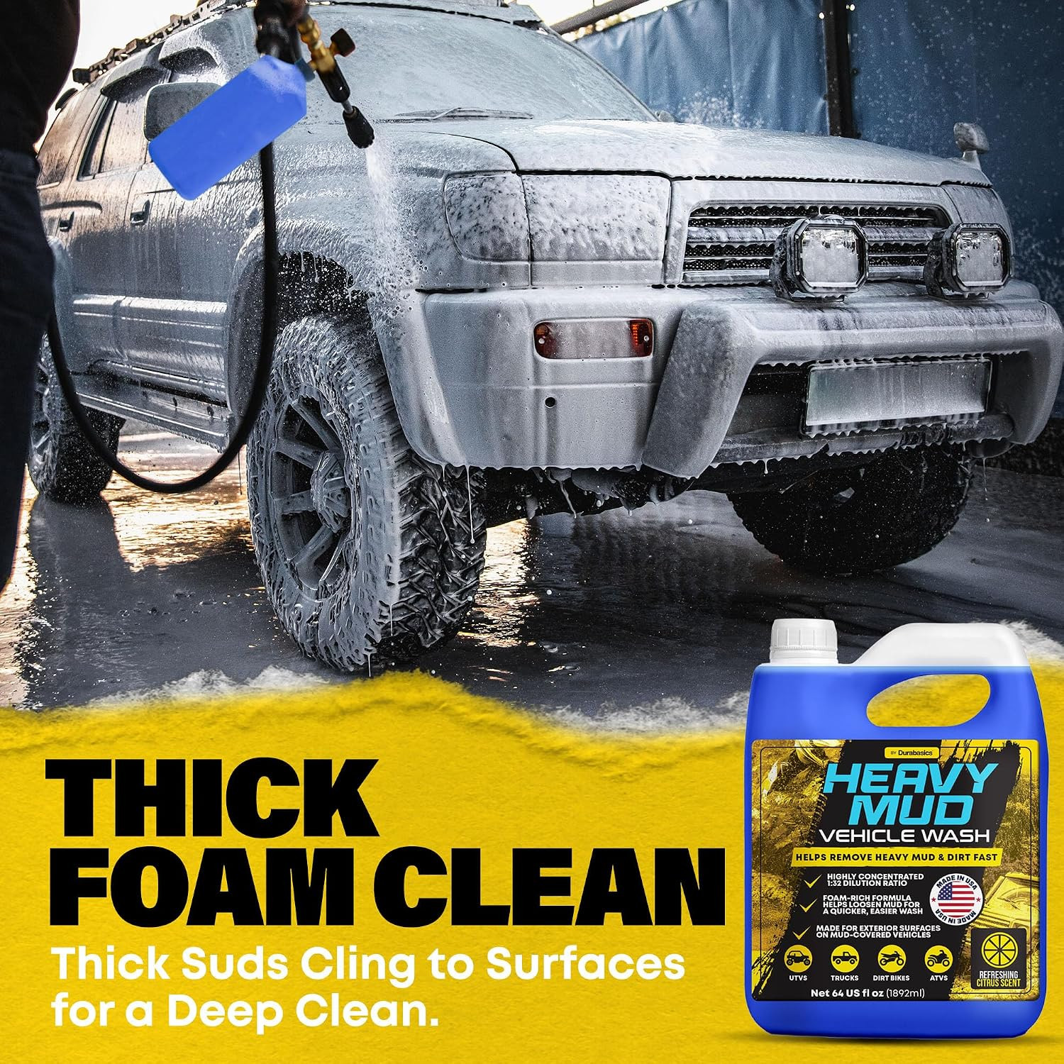 Heavy Mud Wash – Highly Concentrated 1:32 Ratio, Thick Foam Car Wash Soap & ATV