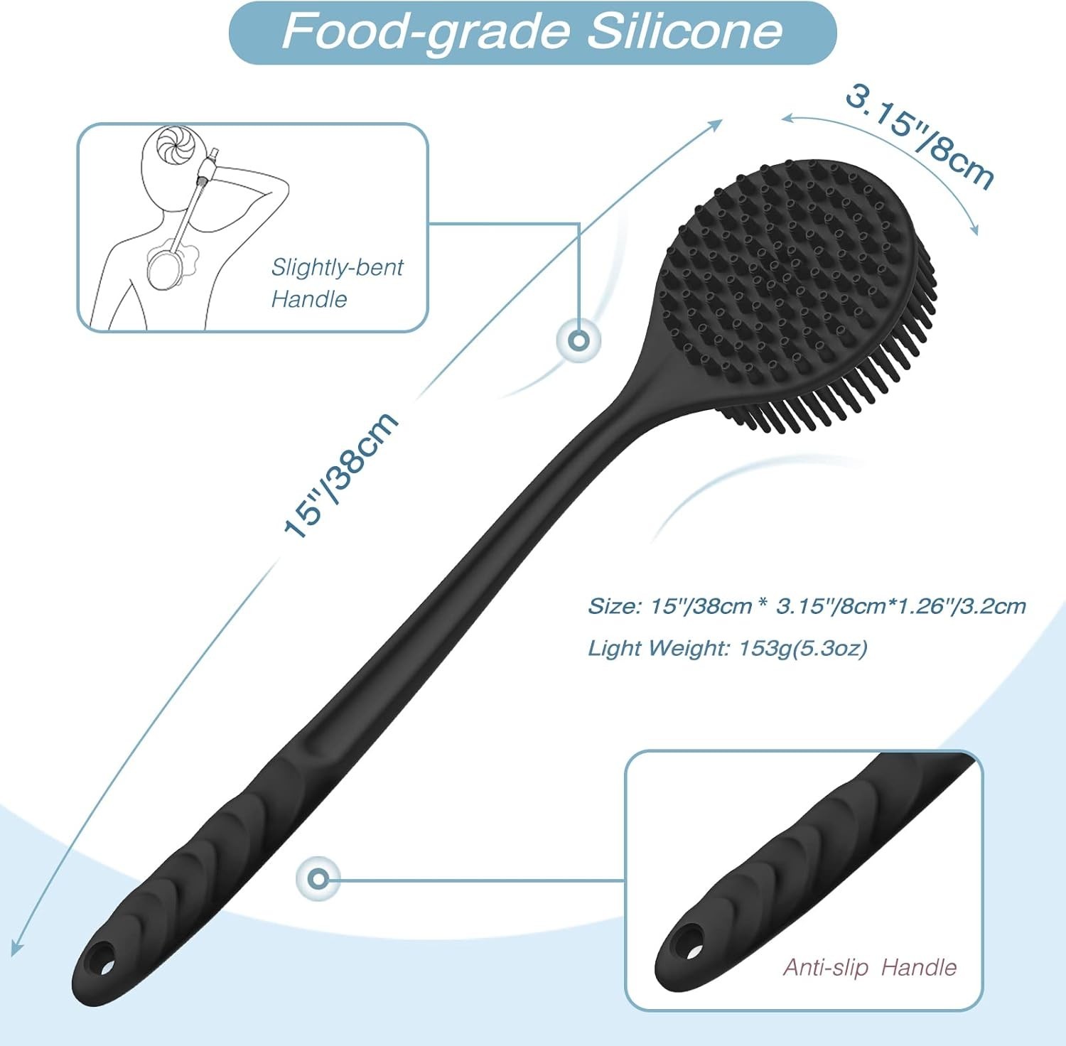 Manmihealth Silicone Back Scrubber(Thick Bristles) & Soft Bath Glove Set