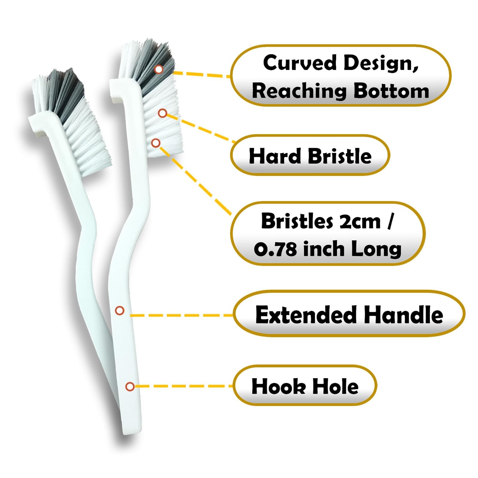 Betanull Crevice Cleaning Brush Set, Multi-Purpose White, Black, Red, Yellow
