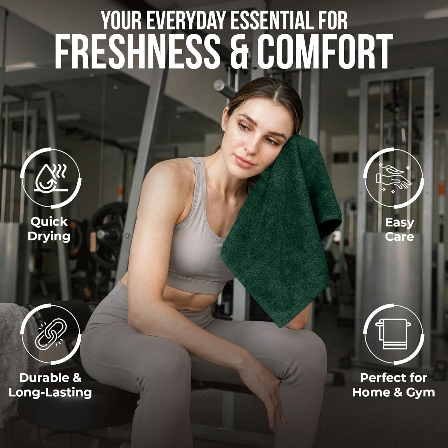 12-Pack Premium 100% Cotton Hunter Green Face Towels for Bathroom [12×12] –