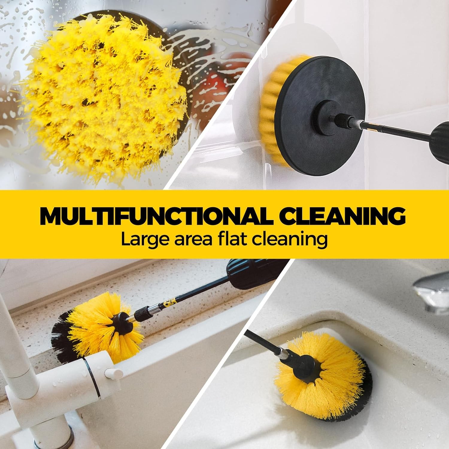 8Piece Drill Brush Attachment Set – Power Scrubber Cleaning Kit Nylon Fibers,