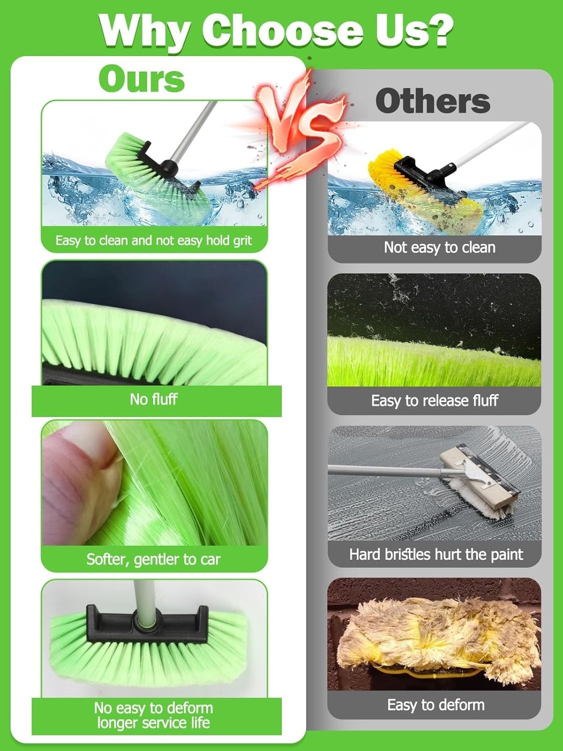 Five-Sided Car Wash Brush with Long Handle，Soft Bristle Scrub Cleaning Mop wi…