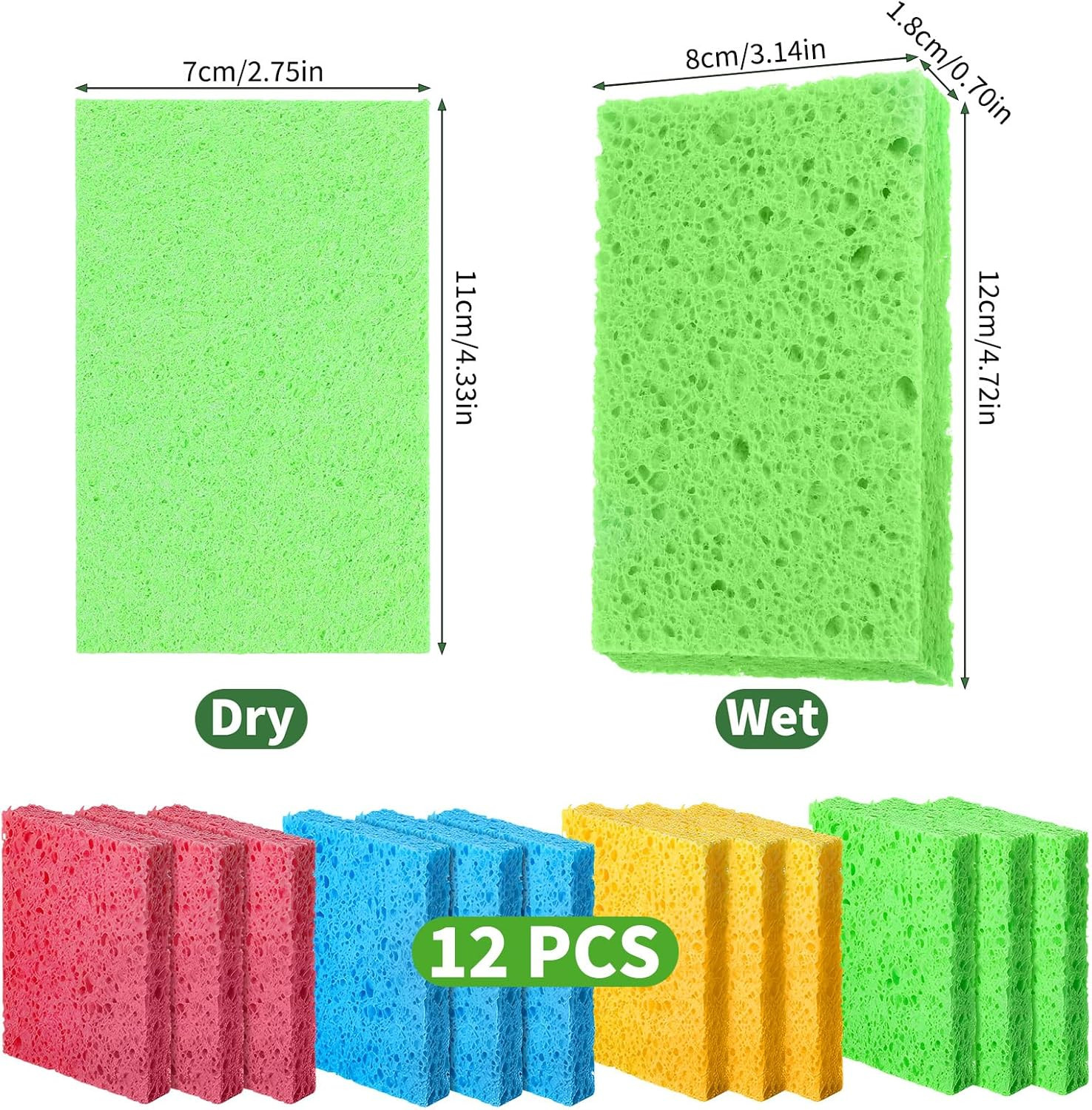 12 Pcs 4 Color Compressed Cleaning Sponge Reusable Non Scratch Cleaning Sponge f